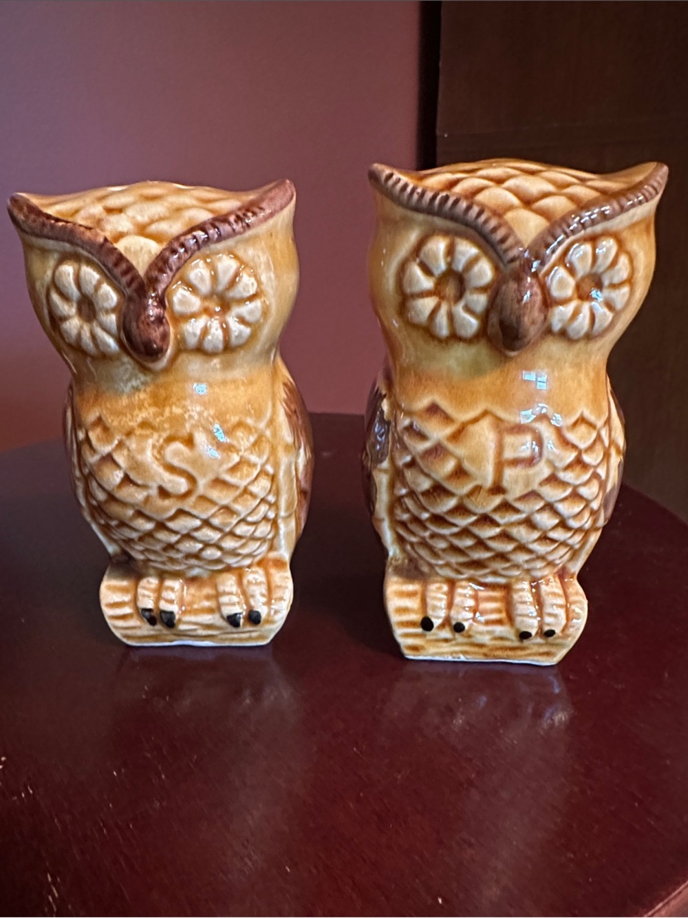 Vintage Owl Salt & Pepper Shakers - Honey Brown Ceramic